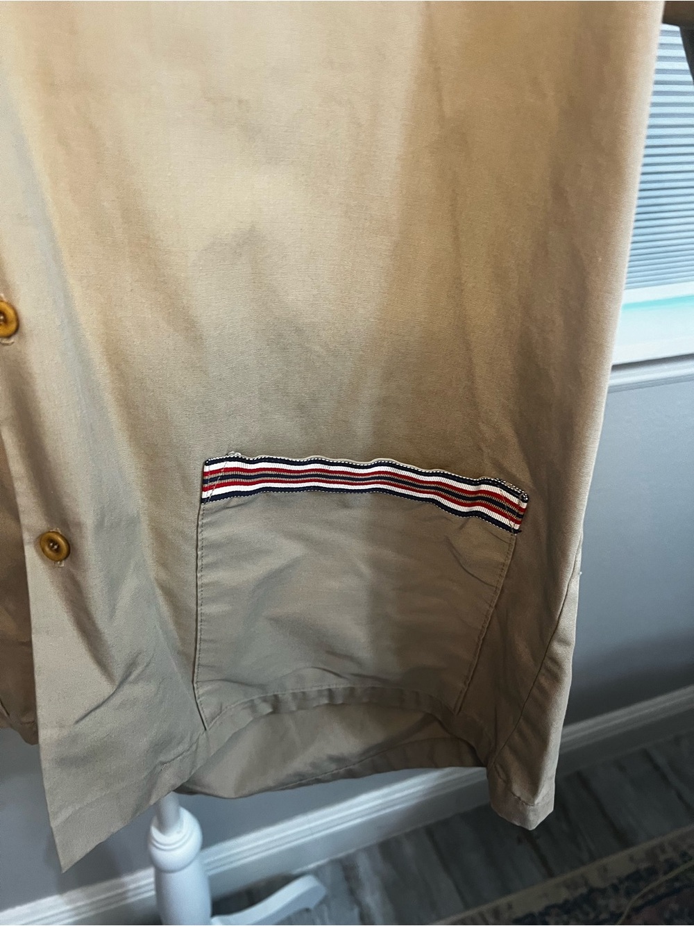 Vintage Christian Dior Work Shirt Button-Down Women's Large Tan, Blue White red - Picture 12 of 16
